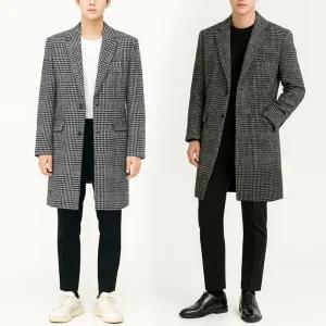 [디바옴므]겨울 하운드 잔체크 싱글하프 모직코트 더블 롱 정장