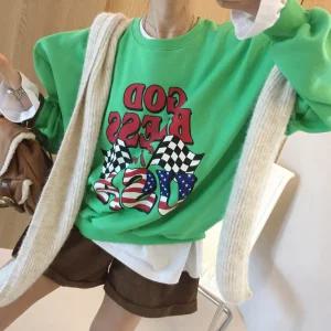 아메리카 크랙 빈티지 레터링 프린팅 루즈핏 라운드 기모맨투맨 (3color)