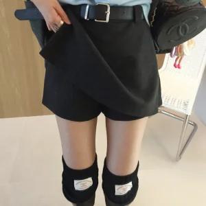 모던 벨트세트 A라인 랩 미니스커트 큐롯 겨울 모직 치마반바지 (2color)