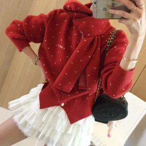 머플러세트 노카라 라운드 눈꽃 패턴 겨울 투피스 니트가디건 (3color)