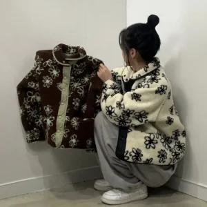 리버시블 플라워 양털 뽀글이 덤블 점퍼 자켓 후리스 양면 여성 꽃무늬 바람막이 잠바 여자 겨울 아우터