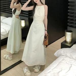 [하프클럽/]데일리옷 심플 시크 홀터넥 허리트임 롱원피스