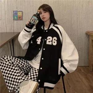 [하프클럽/]여성 여성야구점퍼 1컬러 야구점퍼 배색 블루종 바시티 자켓