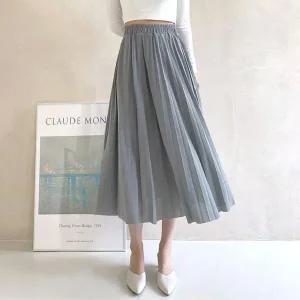 [하프클럽/]리나나 쉬폰소재 스탠다드 주름미디 밴드 롱스커트