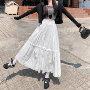 [하프클럽/]페미닌 레이스소재 베스트 롱플레어미니스커트