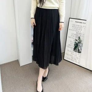 [하프클럽/]캐주얼 베이직 플리츠타입 우먼 허리밴딩 시스루소재 롱스커트