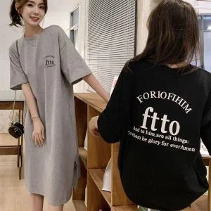 [하프클럽/]베스트 레이디 앞뒤 텍스트로고프린트 라운드칼라 숏티 옆트임