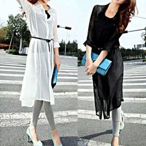 [하프클럽/]7부소매 시그니처 롱드레스업셔츠원피스 카디건 스타일링 내추