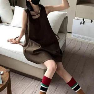 [하프클럽/]베이직 데일리 걸스 유넥니트립 스테디 브라운 롱드레스