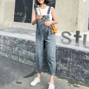 여성 멜빵바지 청멜빵 데님바지 캐주얼 오버롤 점프수