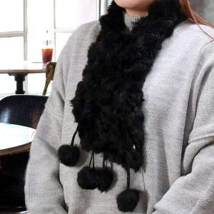 [알티피아]토끼털 방울목도리 블랙 렉스퍼 겨울머플러