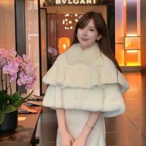 인조모피 숄 케이프코트 도우인 감성 상의 퍼코트 오버핏 럭셔리 따뜻한 웨딩 망토 케이프