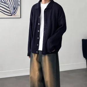 [패션큐브][당일출고1+1할인] 남자 꽈배기 카라 가디건 3color 봄 가을 오버핏 케이블 카디건