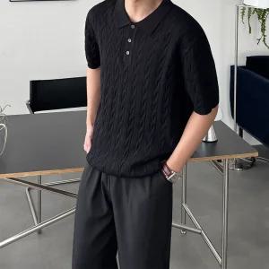 [패션큐브]남자 케이블 반팔 카라 여름 니트 5color 머슬핏 버튼 카라티