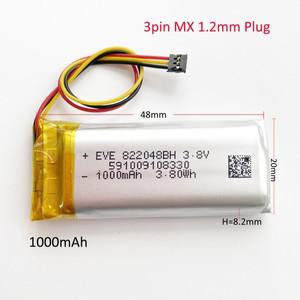 3.8V 1000mAh 3.8wh Lipo 충전식 배터리 822048 + MP3 GPS 레코더 헤드셋 밸브 인덱스 컨트롤러용 JST 3핀