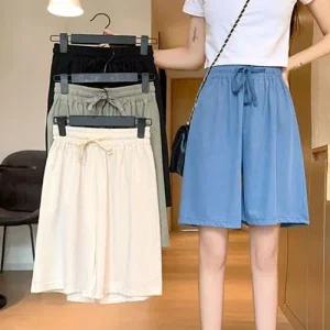 여성 쿨링 허리밴딩 와이드 5부 반바지 여름 데일리룩 WFHVY1E