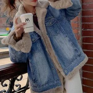[라일리여성의류] Rly 여성 겨울 데님 청 자켓 안감 털 점퍼 브라운퍼