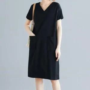 [라일리여성의류] Rly 여자 데일리 쉬폰 여름 원피스 브이넥 반팔 무지