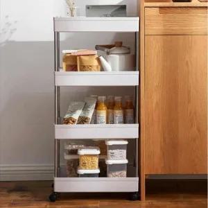 [라일리생활건강] Rly 4단 이동식 틈새선반 (우드봉) 이동식수납선반