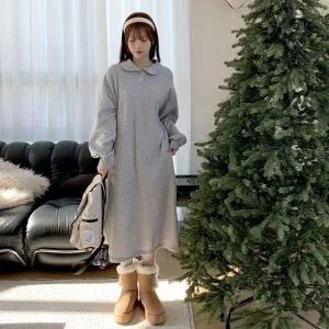 [다잇템] 여자 귀여운 롱 둥근카라넥 보온 롱슬리브 원피스_23771393_588872