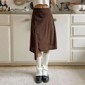 [다잇템] 여자 키치무드 중간 단추 언발 골덴 스커트_23771368_588872