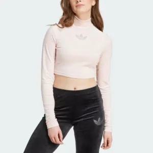 아디다스 W 라인스톤 트레포일 벨벳 긴팔 크롭탑 IX9591