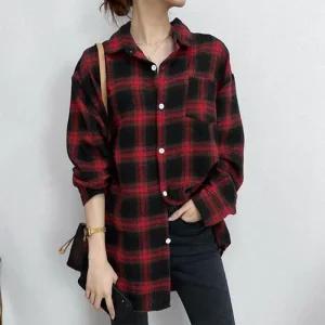 [라일리여성의류] Rly 루즈핏 박시핏 체크 롱 셔츠 남방 여성 긴팔 오