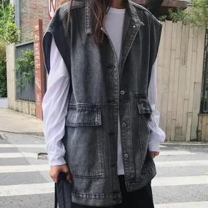 [라일리여성의류] Rly 청 데님 조끼 데일리 오버핏 카라 블랙