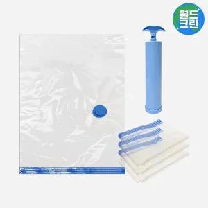 [월드크린] 블루 이불 압축 팩 4p (40x60cm) + 펌프 진공 파우치 패딩 겨울 옷