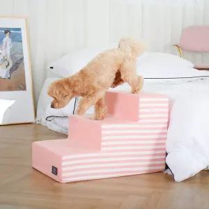 [골드스마일]어닝 스트라이프 핑크 도그포즈 스텝 3단 강아지계단