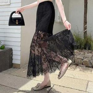 [옷자락]여성 러블리 레이스 레이어드 망사 롱 스커트_P412063374