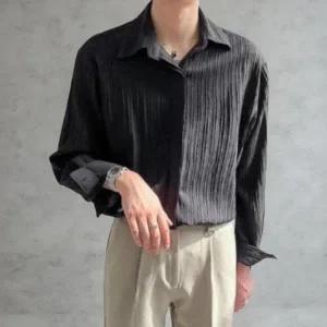 [옷자락]남성 단색 세로 스트라이프 디자인 루즈핏 셔츠