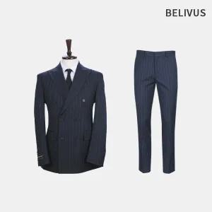 [빌리버스]빌리버스 남자 모던 스트라이프 더블자켓 정장 투피스 세트 BVOT165