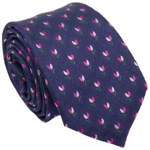 [구찌] GG도트플라워 패턴 슬림 실크 넥타이 네이비 643836