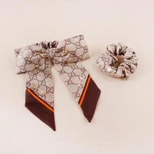 [구찌] GG 홀스빗 실크 헤어 스크런치 머리끈 세트 브라운 770292 3G001 2276