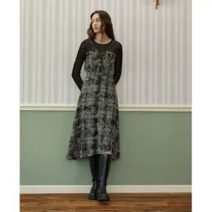 [갤러리아] [25겨울]체크 벨벳 믹스 플레어 원피스[ER4WO062]