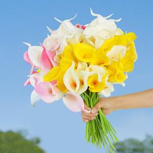 화이트 PU 인조 리얼 터치 칼라 릴리, 웨딩 신부 부케, 홈 테이블 꽃, 장식, 5 개