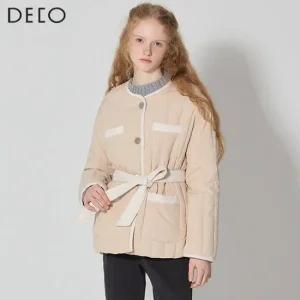 데코 프리미엄 트위드 벨트 퀼팅 점퍼