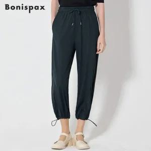 보니스팍스 스트링 장식 와끼 우븐배색 팬츠