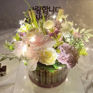 LED 비누꽃 용돈케이크 어버이날 부모님선물 용돈박스 꽃 기념일 칠순 생신 생일선물, 바이올렛, 1개