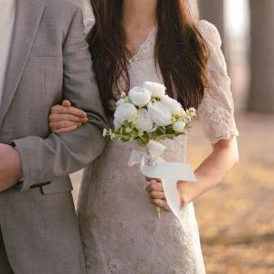 엘블랑꼬 셀프웨딩 크림 화이트 작약 부케 조화 꽃다발 스냅촬영 브라이덜샤워