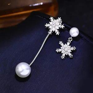 [골드스마일]스노우 진주 AAA급 은침 눈꽃 화이트 언발런스 쉘 귀걸이
