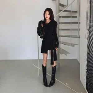 [하프클럽/]여성 키치무드 골지 랩 레이어드 유넥 긴팔 티셔츠