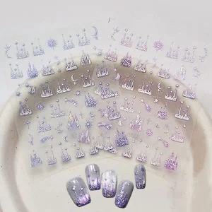 [하프클럽/]네일아트 블루 퍼플 홀로그램 캐슬 메탈 네일스티커