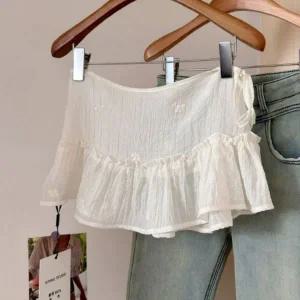 [하프클럽/]러블리 캐주얼 여성 레이어드 레이스 리본 랩스커트