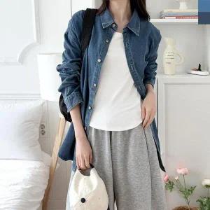 [옷자락]여자 데일리 빈티지 워싱 데님 루즈핏 셔츠 남방
