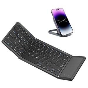 [미국배송] 터치패드가 있는 접이식 블루투스 키보드 충전식 휴대용 여행용 키보드 동기화 최대 3개 장치 WINDOWS IOS 안드로이드 태블릿 노트북 검은색 - 빅 터치패드 BT5.1