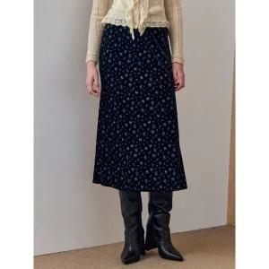 [마쟈]플라워 패턴 벨벳 롱 스커트_P412261510