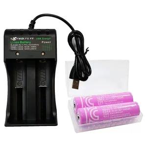 스카이울프아이 3000mAh 충전용 배터리 2p 18650 + 2구 충전기, 1세트
