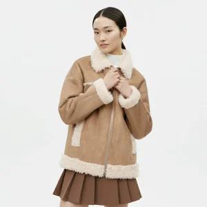 여성 양털안감 카라넥 크롭 방한 가벼운 무스탕 자켓 NARU-WJP-20929-진베이지